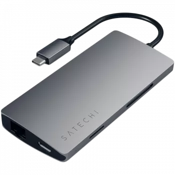 Satechi aliuminis adapteris V2 USB-C (USB-C, 3x USB-A, 4K HDMI, „micro“/SD kortelių skaitytuvas, Ethernet) (žvaigždžių šviesos pilka)