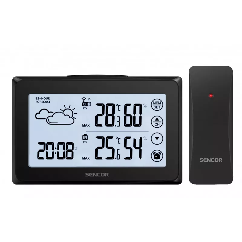 Oro stotelė SENCOR SWS 2850 — vidaus/lauko temperatūra ir drėgmė, 1 belaidis jutiklis, 433,92 MHz, min/maks atmintis
