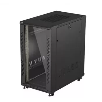 19 colių stovo spinta LANBERG 22U 600x1000 mm, juoda, stiklinės priekinės ir galinės durys