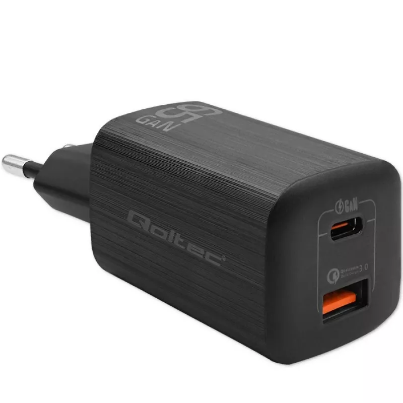 Qoltec 50766 mobiliojo įrenginio įkroviklis Nešiojamam kompiuteriui, Nešiojamai žaidimų konsolei, Power bank, Išmaniajam telefonui, Išmaniajam laikrodžiui, Planšetei Juodas AC Greitas įkrovimas Vidaus naudojimui