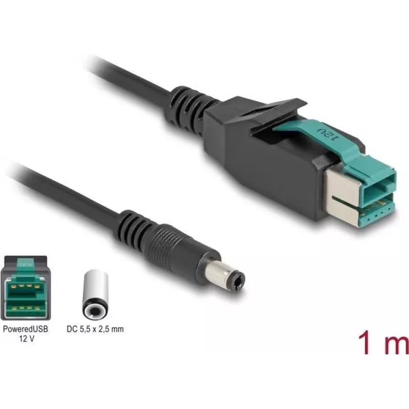 DeLOCK PoweredUSB laidas, kištukas 12 V į DC 5,5 x 2,5 mm kištukas, 1 m