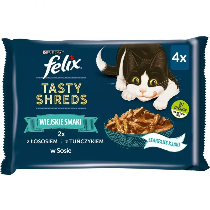 FELIX Tasty Shreds su lašiša ir tunu – 4x 80g