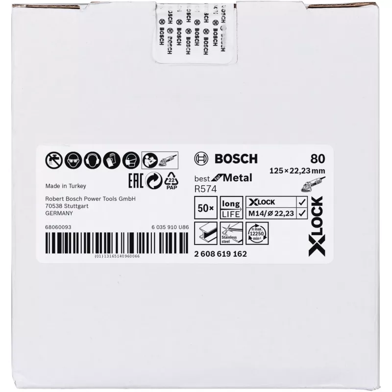 Šlifavimo diskas Bosch X-LOCK R574 Best for Metal 125 mm K 80, abrazyvinis diskas metalui