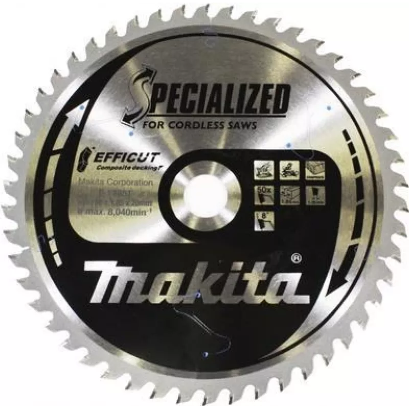 Makita Efficut - diskinis pjūklo diskas - medienai, metalui, WPC (medienos-plastiko kompozitams) - 190 mm - 50 dantų - skirtas Makita DLS713NZ, DLS714NZ (E-12251)