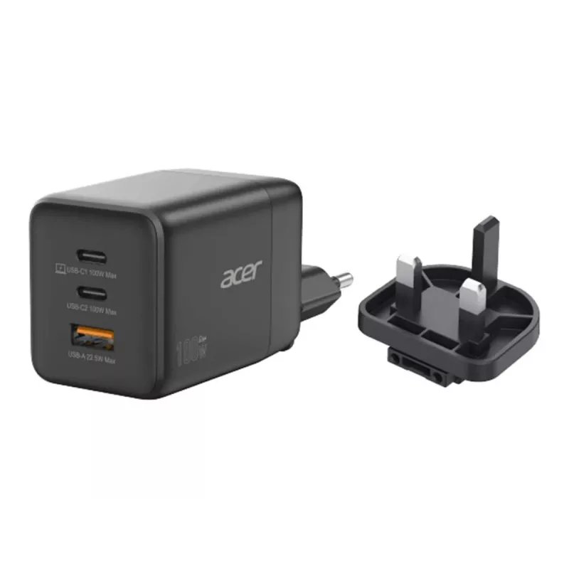 Acer maitinimo blokas - PPS ir GaN technologija - 100 W - PD 3.0 - 3 išvesties prievadai (USB, 2 x USB-C)