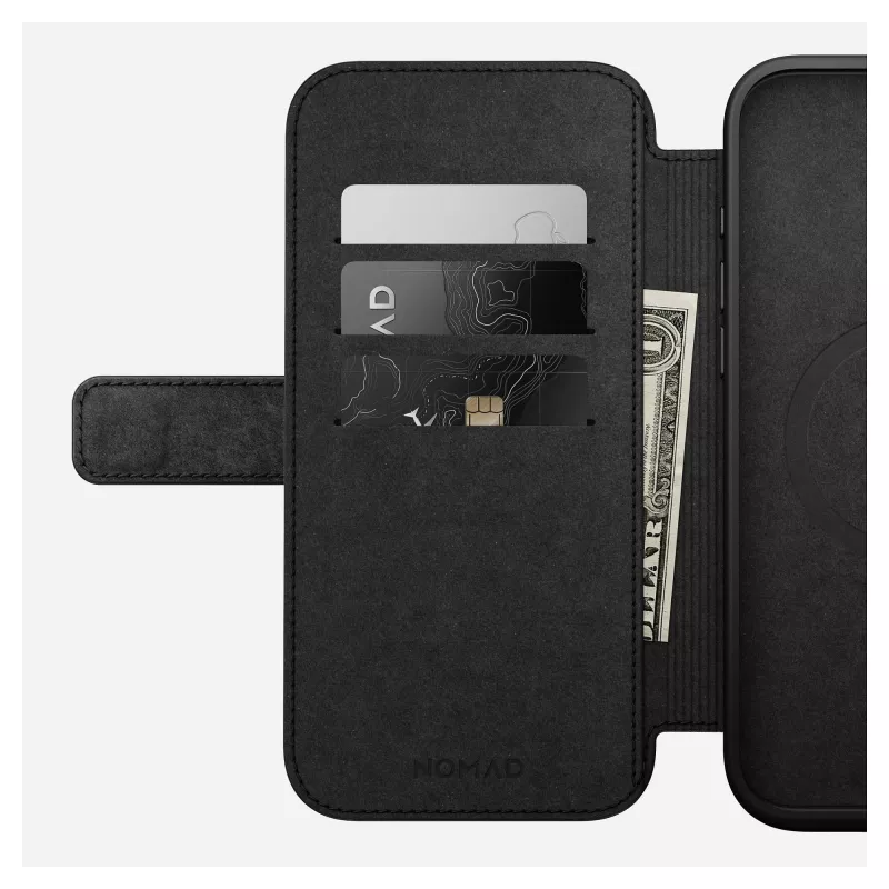 Dėklo tipo dėklas Nomad NM01675785, skirtas Apple telefonams, tinka iki 17,5 cm (6,9 colio), juodas, 3 kortelių kišenės, stalinis stovas