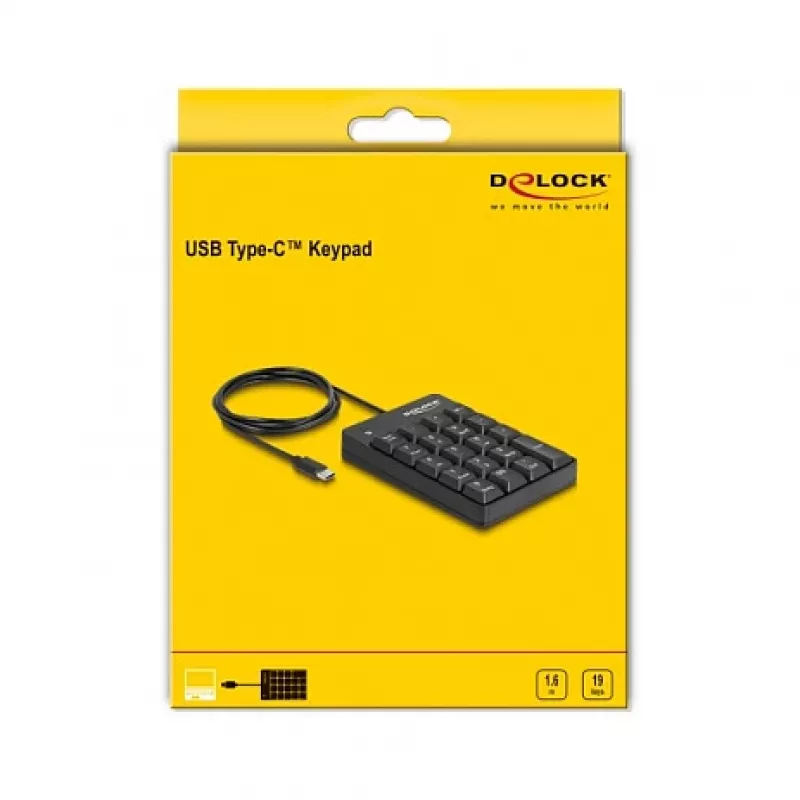 Skaitmeninė klaviatūra DeLOCK 12108 USB juoda 19 klavišų 1,6 m laidas