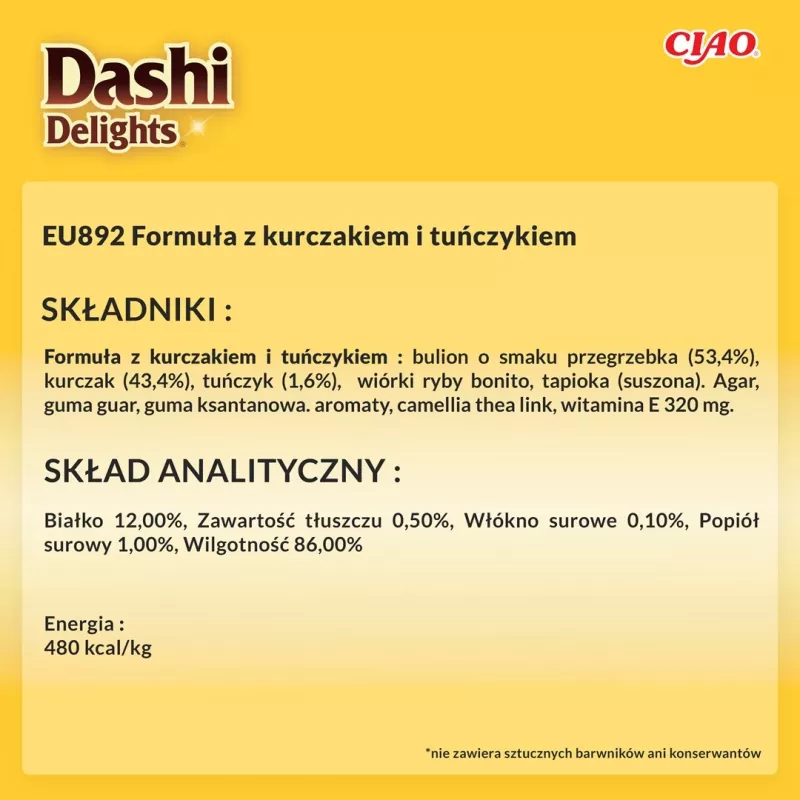 Drėgnas kačių skanėstas INABA Dashi Delights Delicate Flakes vištiena su tunu 40 g maišelis
