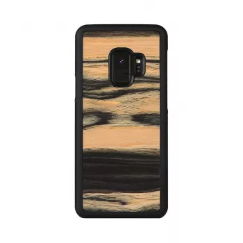 Išmaniojo telefono dėklas iš medžio, skirtas Samsung Galaxy S9, baltojo juodmedžio ir juoda apdaila