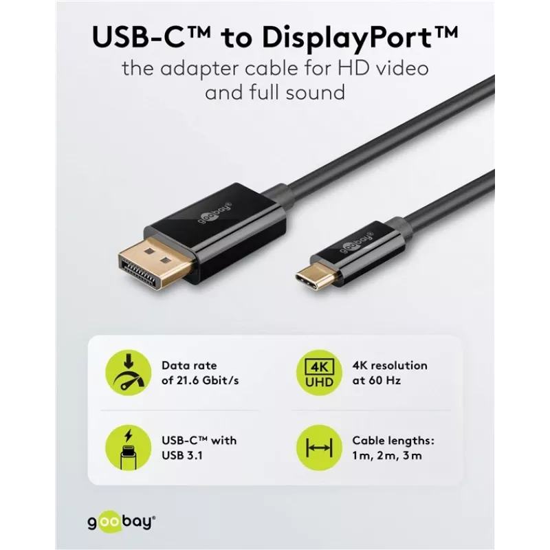USB-C į DisplayPort kabelis GOOBAY 75704, 1 m, iki 4K@60Hz