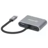 Manhattan USB-C dokas / šakotuvas, prievadai (x4): HDMI, USB-A, USB-C ir VGA, su Power Delivery (PD) 87 W – reikalingas išorinis USB-C įkroviklis (nepridedamas). Maitinamas per USB (nereikia išorinio maitinimo šaltinio), kai PD nenaudojamas, aliuminis