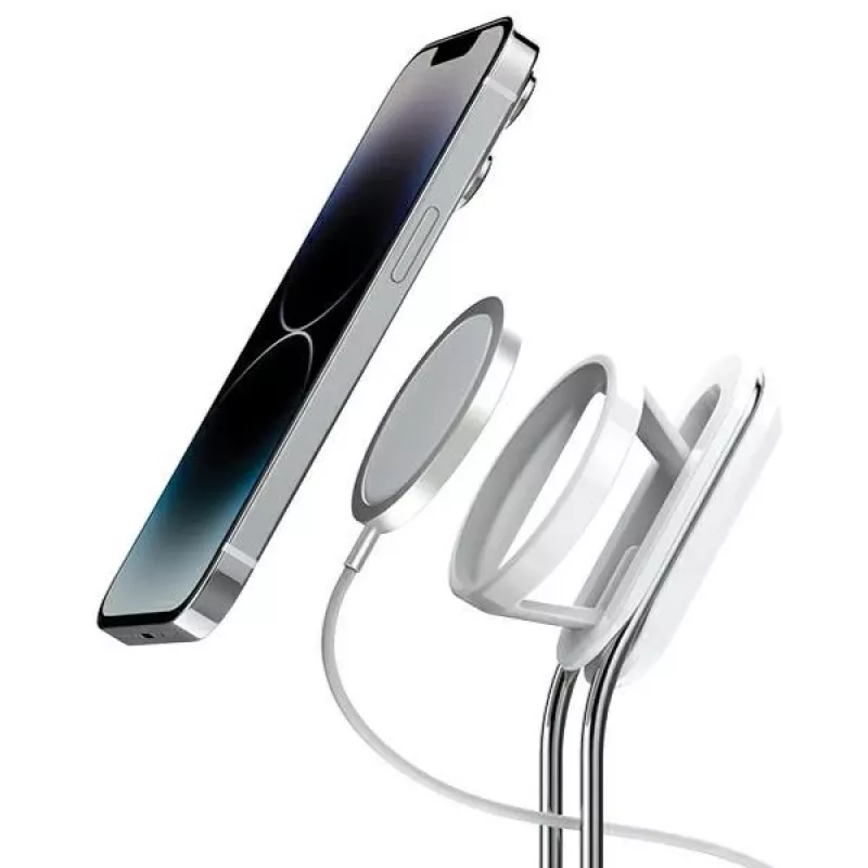 Telefono stovas SODI SIM-300 sidabrinis MagSafe — stalinis laikiklis MagSafe suderinamiems iPhone