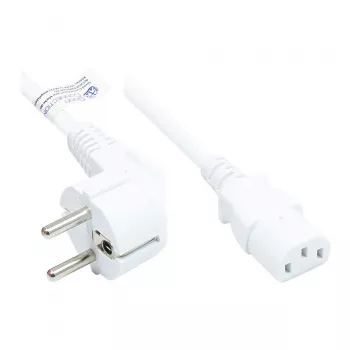 Netzkabel Schutzkontakt-Stecker Typ E+F (CEE 7/7, gewinkelt) an C13 (gerade), weiß, 1,00 mm², 5 m, Good Connections® (P0130-W050)