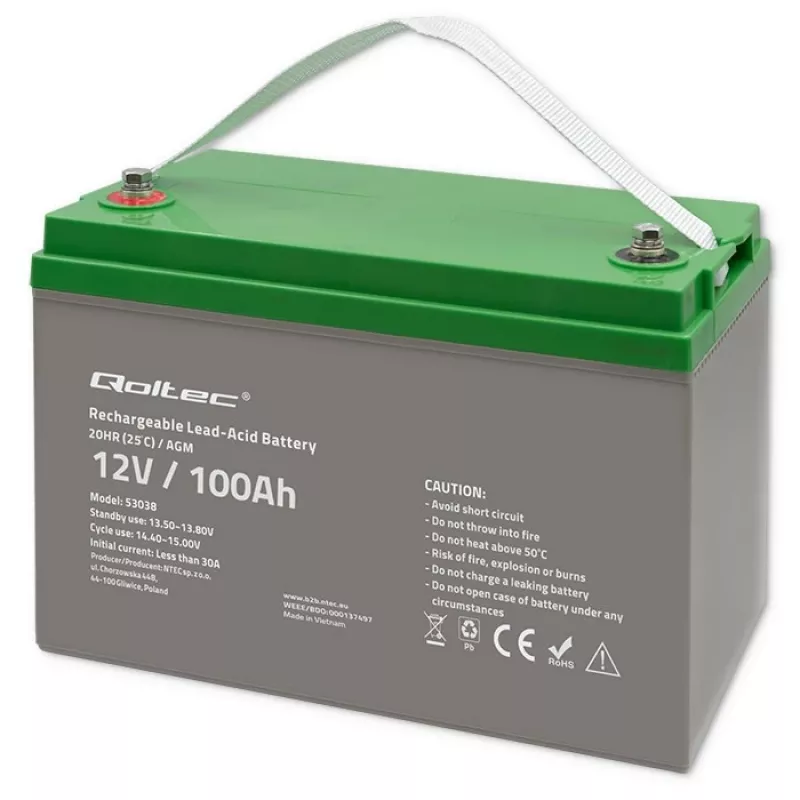 Qoltec 53038 AGM baterija | 12V | 100Ah | maks. 1200A