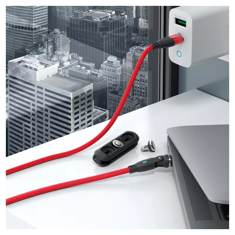 USB laidas RealPower MagneticCharge 100 1m USB C raudonas greitas įkrovimas