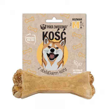 Šuns dantų kramtukas PAKA ZWIERZAKA Kaulas su ožka M 12 cm 55 g — dantų kramtukas suaugusiems šunims, be glitimo ir cukraus