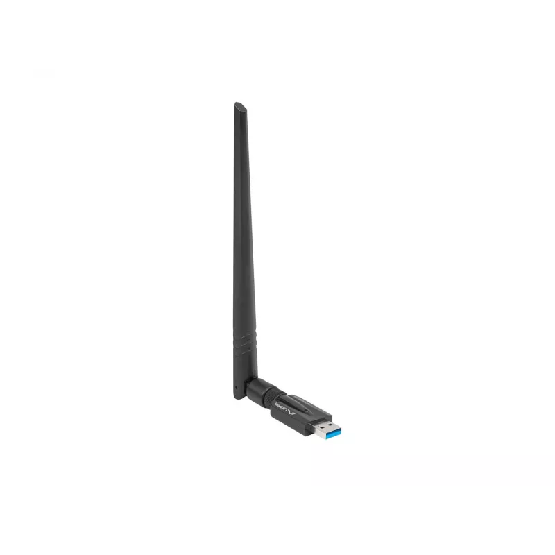 Vidinė WLAN kortelė LANBERG NC-1200-WIE — Dviejų juostų USB WLAN adapteris, RTL8812BU, iki 1200 Mbit/s, išorinės 2x2 antenos (5 dBi), juoda