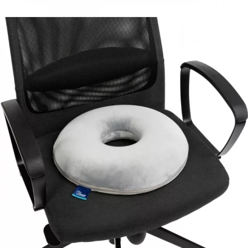 Slėgio pagalvėlė TIMAGO SUPPORT TIM anga — putų sėdimoji pagalvėlė su centrine skyle, 390×390×80 mm, pilka