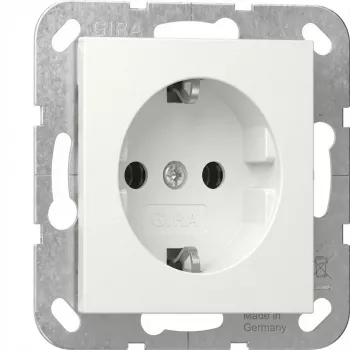 gira SCHUKO lizdas System 55 Reinweiß modelis 418803 — užleidžiamas apsauginio įžeminimo lizdas