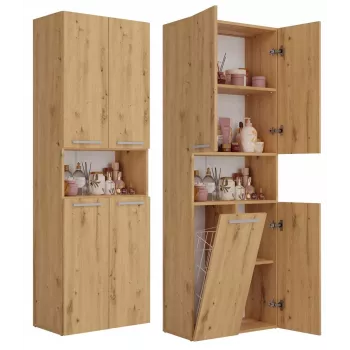 Vonios spintelė Top e shop NEL 1K DK ART KPL, ąžuolo spalvos rėmas, 600×300×1740 mm, 5 lentynos, pastatoma