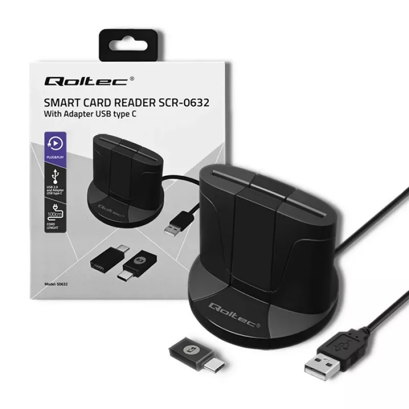 Universalus išmaniųjų kortelių skaitytuvas Qoltec 50632 USB 2.0 juodas 1m laidas