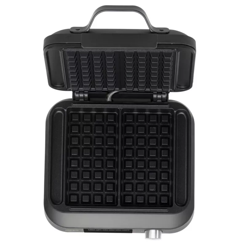 Vaflių keptuvas Adler AD 3087 — elektrinė belgiška vaflinė, 2200 W, 2 stačiakampės plokštės 9×17 cm, juoda