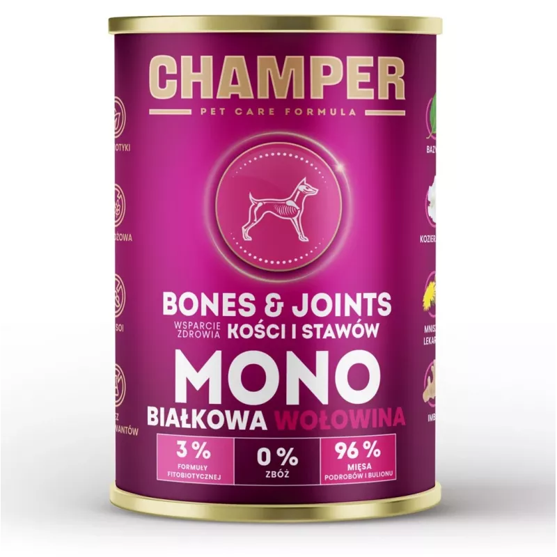 CHAMPER Bones & Joints Monoprotein Beef - šlapias šunų maistas - 400g