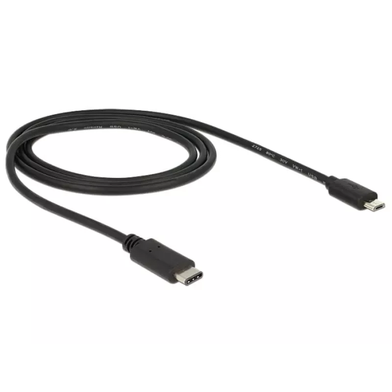 DeLOCK - USB laidas - 5 kontaktų mikro USB B tipo (kištukas) - 24 kontaktų USB C tipo (kištukas) - 1,0 m (USB 3.1) - juodas (83602)