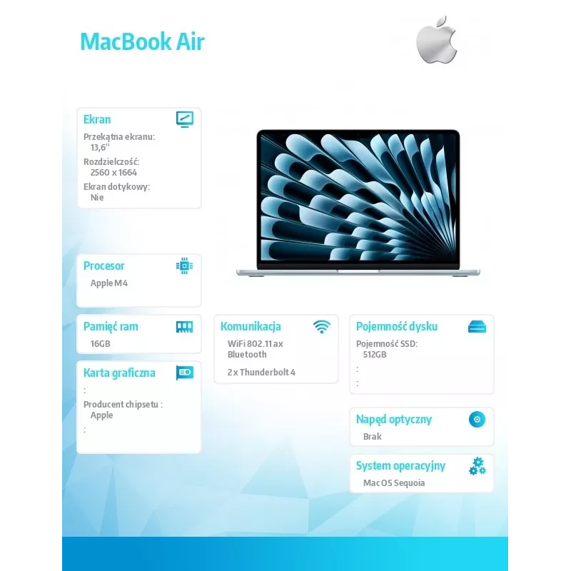 „MacBook Air“ 13,6 colio: M4 10/10, 16 GB, 512 GB, 35 W – dangaus mėlyna – MC6T4ZE/A/P1/D1