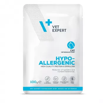 Šlapias kačių maistas VETEXPERT Hypoallergenic Turkey 100 g veterinarinė dieta jautrioms suaugusioms katėms, be grūdų, be sojos ir glitimo