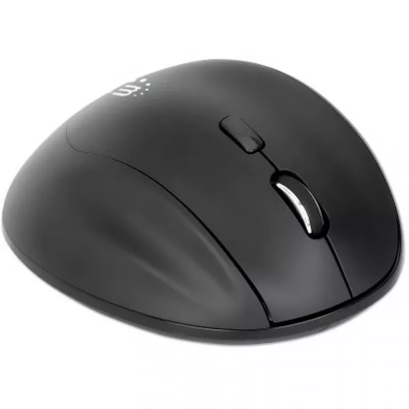 „Manhattan“ ergonominė belaidė pelė, dešiniarankiams, reguliuojama 800/1200/1600 dpi, 2,4 GHz (iki 10 m), šeši mygtukai su slinkties ratuku, kombinuotas USB-A ir USB-C imtuvas, juoda, AA baterija (pridedama), trejų metų garantija