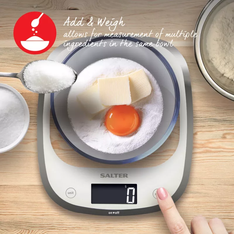 Salter 1050 WHDR Balta Curve Glass Electronic Digital Kitchen Scales