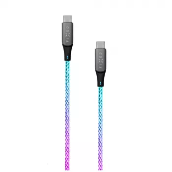 USB-C į USB-C įkrovimo laidas FIXED FIXDLED-CC-RA su PD palaikymu ir fiksuotu ilgiu, integruotu vaivorykštės šviesos diodu