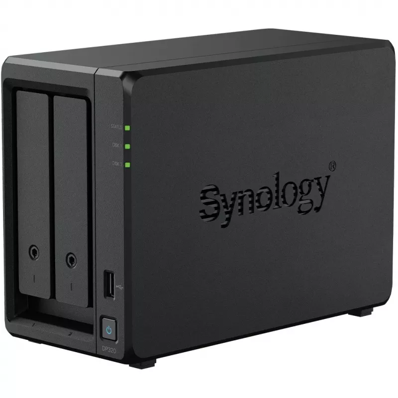 NAS saugojimo serveris SYNOLOGY DP320 Stalinis R1600, 8 GB RAM, 16 TB, 2 diskų, palaiko HDD, RAID, juoda
