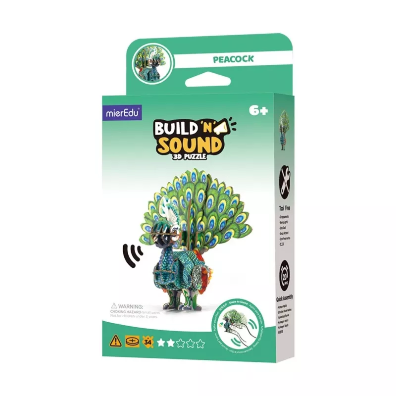 MierEdu Build and Listen 3D Puzzle - Peacock
