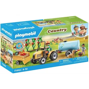 Playmobil 71442 Country: Traktorius su priekaba ir vandens cisterna Šviežias derlius ūkyje Mokymasis apie aplinką Smagus vaizduotės žaidimas