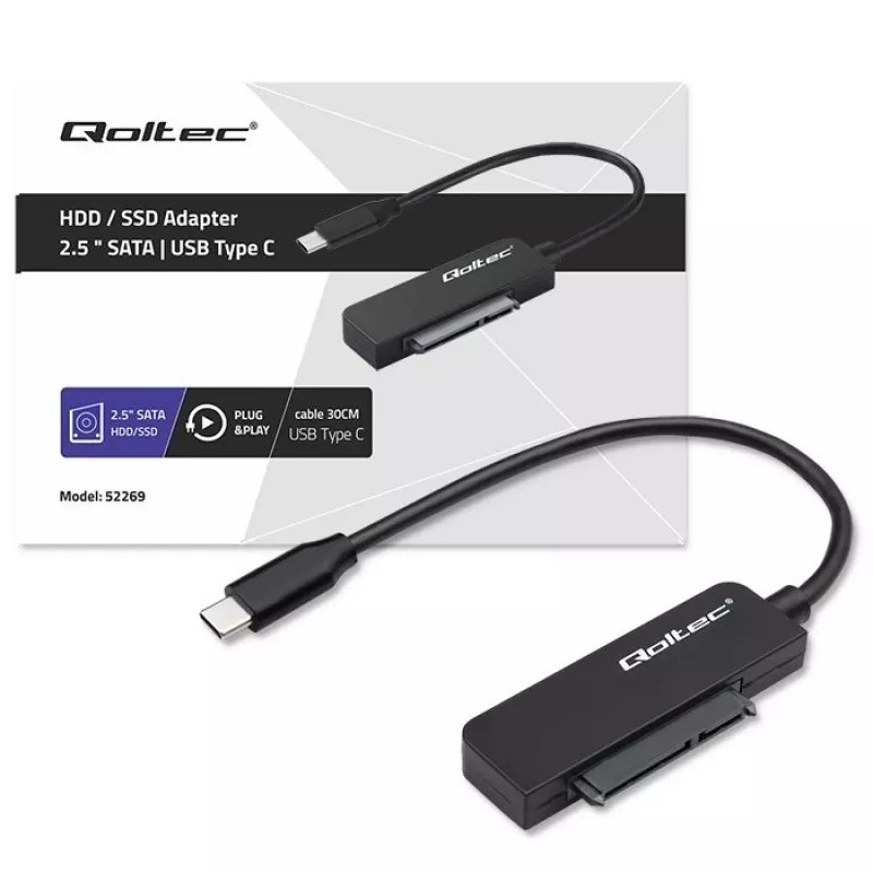 QOLTEC SATA adapteris 52269 2,5 colio diskui į USB-C, palaiko iki 2 TB