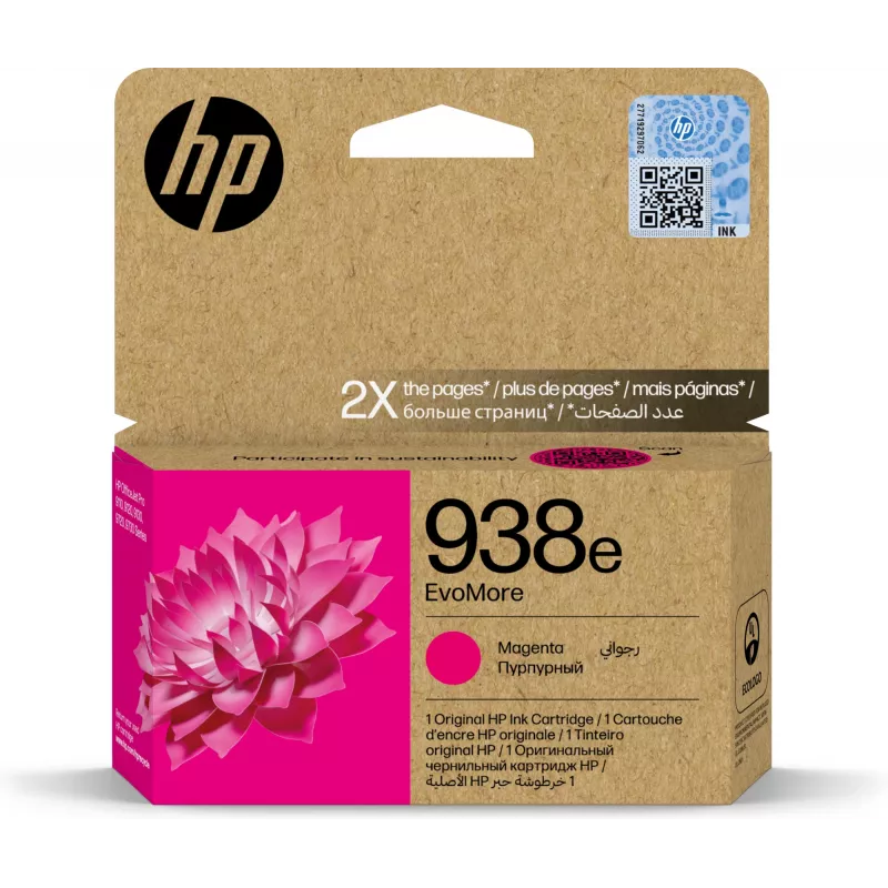 Rašalo kasetė HP 938e EvoMore Magenta — Originalius vienetinis paketas, 1 vnt., išeiga 1650 puslapių