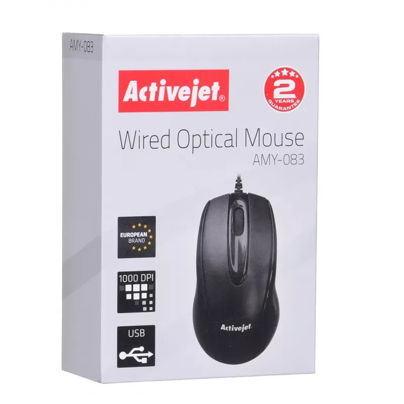 Activejet AMY-083 laidinė USB pelė (optinė; 1000 DPI; juoda)