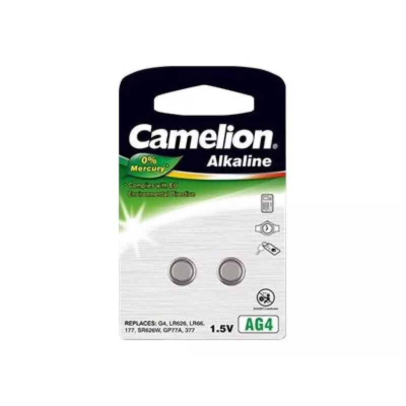 Mygtukinė baterija CAMELION AG4 / LR66 / LR626 / 377 šarminė baterija — 1,5 V, 2 vnt.