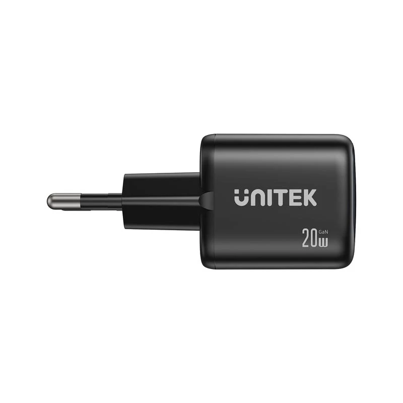 Sieninis įkroviklis Unitek P1128ABK01-EU — 2 prievadų GaN USB‑C ir USB‑A, bendra 20 W, juodas