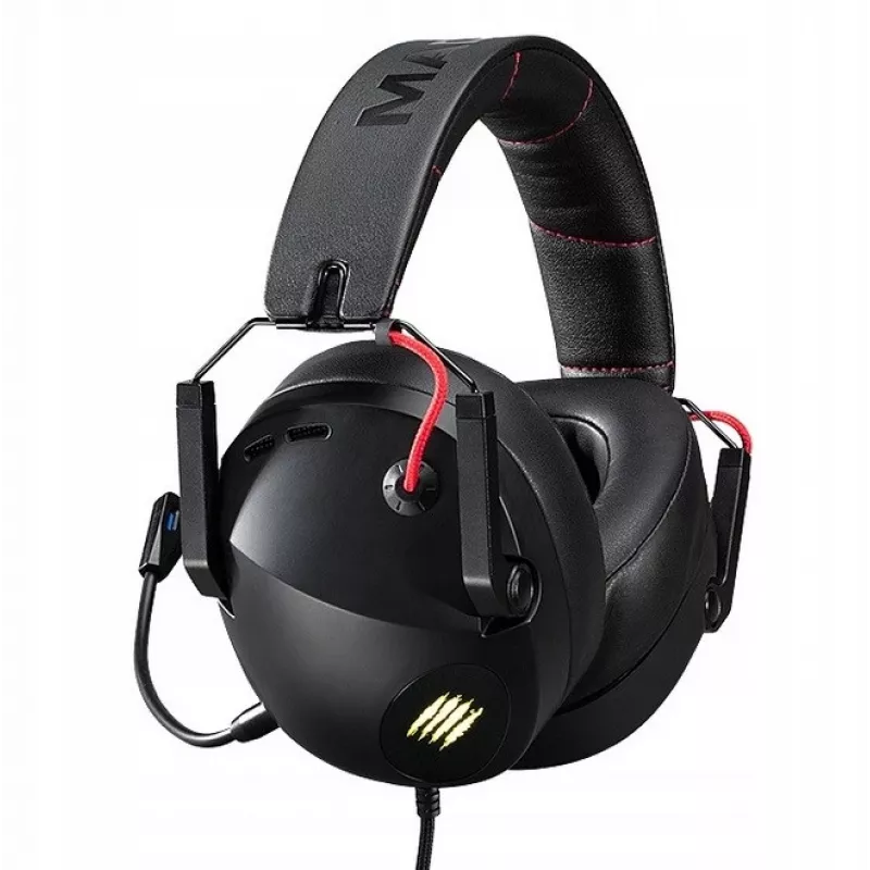 Laidinės žaidimų ausinės mad-catz P.I.L.O.T. 5 — binauralinės, virtualus 7.1 garsas, 50 mm garsiakalbiai, RGB apšvietimas, USB, 2 m laidas, vienkryptis mikrofonas