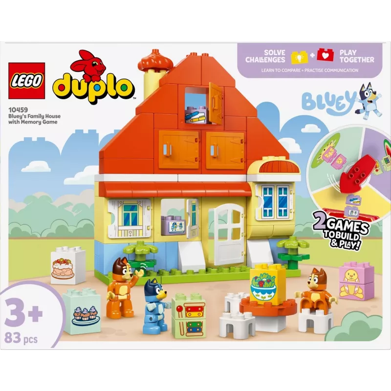 Statybinis žaislas LEGO Bluey Šeimos namas su atminties žaidimu 10459 — 83 dalys, 3 minifigūrėlės, amžius 3+