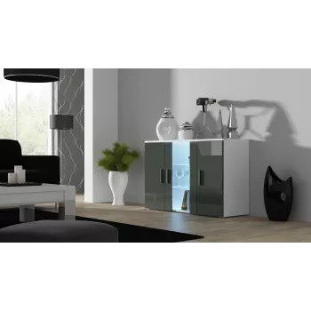 Servantėlė cama meble SOHO S7, 120 cm, balta/pilka blizgi, 3 durys, 4 lentynos