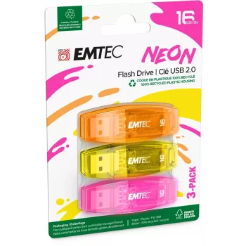 Emtec USB atmintukas C-410 - USB 2.0 - 16 GB - NEON (ECMMD16GC410P3NEO)