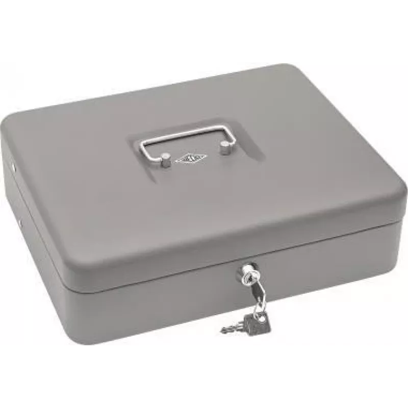 Pinigų dėžutė WEDO Standard Plus 30×24×9 cm su banknotų spaustukais (metalinė spyna, išimamas dėklas)