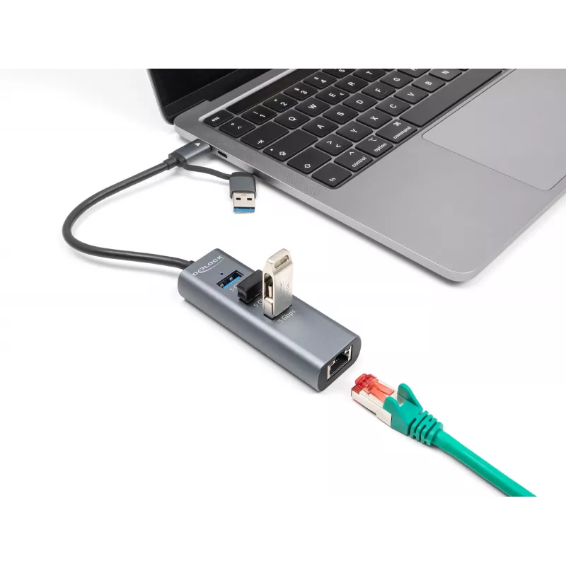 DeLOCK 64282 nešiojamojo kompiuterio dokavimo stotelė ir prievadų replikatorius, laidinis, USB 3.2 Gen 1 (3.1 Gen 1) Type-C, pilka (64282)