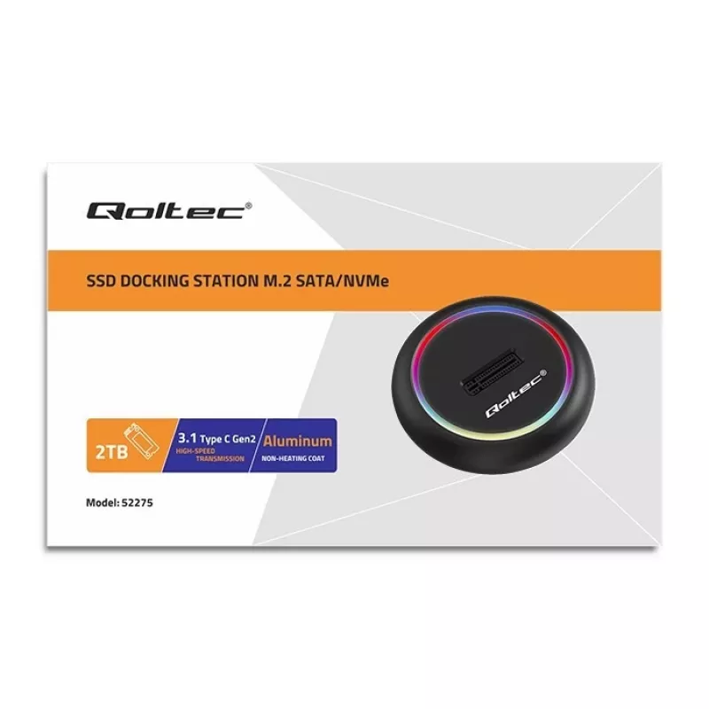 Qoltec 52275 M.2 SSD diskų prijungimo stotelė, SATA/NVMe, USB-C