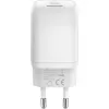 USB-C Fast Charger Nano, PD, GaN, 65 vatų (balta, 1x USB-A, 2x USB-C PD, Charge 3.0)