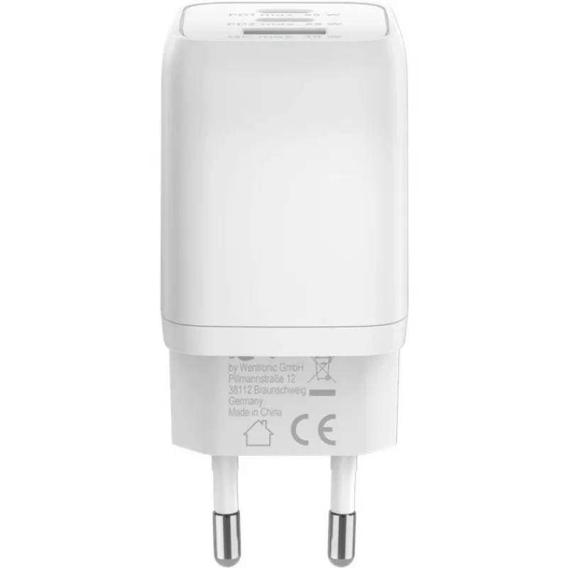 USB-C Fast Charger Nano, PD, GaN, 65 vatų (balta, 1x USB-A, 2x USB-C PD, Charge 3.0)